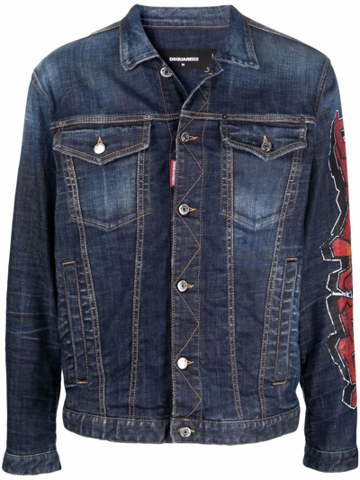 Dsquared2 Graffiti Logo-print Denim Jacket In Blue