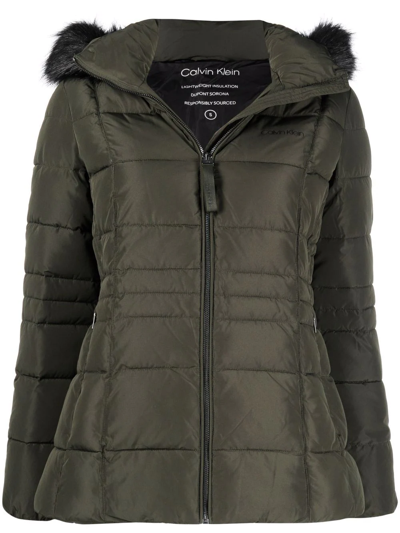 Calvin Klein Sorona Hooded Puffer Jacket In Green