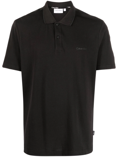 Calvin Klein Two Botton Polo Shirt With Logo In Black