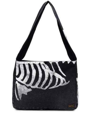 Kapital Skeleton-print Denim Shoulder Bag In Black
