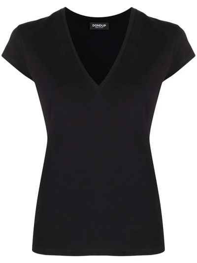 Dondup V-neck Cotton T-shirt In Black