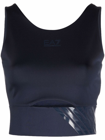 Ea7 Cut-out Logo-print Tank Tops In Blue