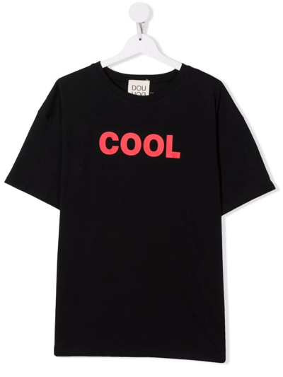 Douuod Teen Slogan-print T-shirt In Nera