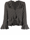 Saint Laurent Spot-print V-neck Blouse In Black