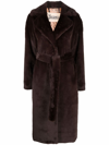 Herno Belted Faux Fur Coat In Braun