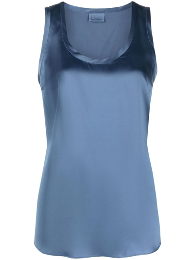 Brunello Cucinelli Scoop-neck Silk Blouse In Blau