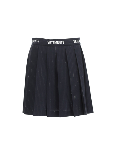 Vetements Pleated Virgin Wool-blend Mini Skirt In Black,white