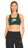 Nike Swoosh Logo Bra In Black In Pro Green  White  & Mineral Slate