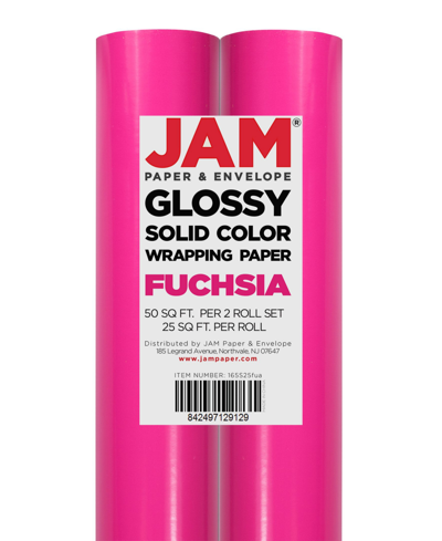Jam Paper Gift Wrap 50 Square Feet Glossy Wrapping Paper Rolls, Pack Of 2 In Fuchsia