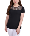 NY COLLECTION PETITE SHORT SLEEVE CREPE KNIT TOP