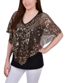 NY COLLECTION PETITE SEQUIN-FRONT PONCHO TOP