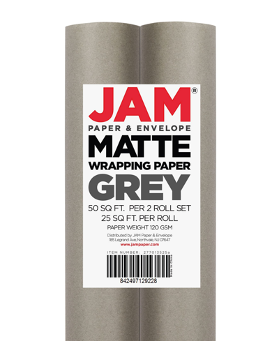 Jam Paper Gift Wrap 50 Square Feet Matte Wrapping Paper Rolls, Pack Of 2 In Gray Matte