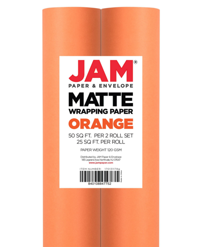 Jam Paper Gift Wrap 50 Square Feet Matte Wrapping Paper Rolls, Pack Of 2 In Matte Orange