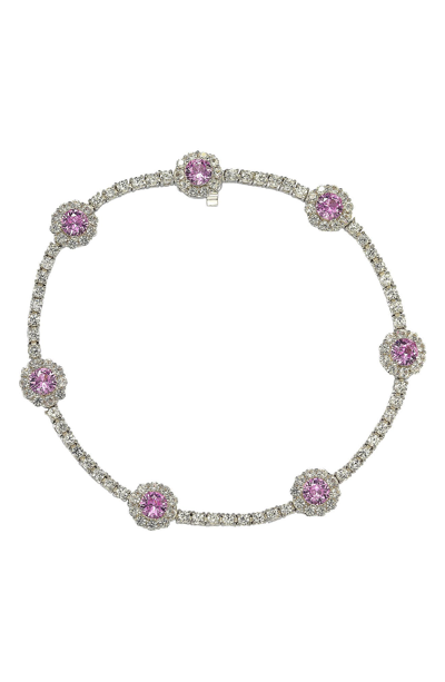 Suzy Levian Sterling Silver Pink Sapphire Halo Station Bracelet
