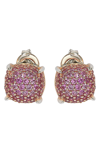 Suzy Levian Sterling Silver Pink Sapphire & Diamond Accent Pave Cluster Earrings In Pink