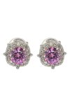 Suzy Levian Sterling Silver Pink Sapphire 0.66cttw Halo Stud Earrings In Pink