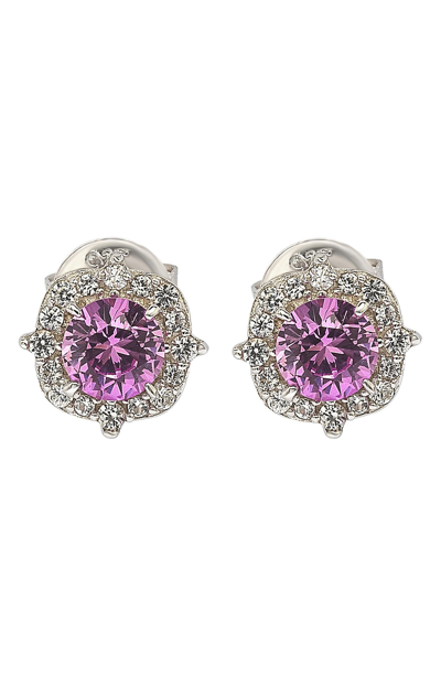 Suzy Levian Sterling Silver Pink Sapphire 0.66cttw Halo Stud Earrings In Purple