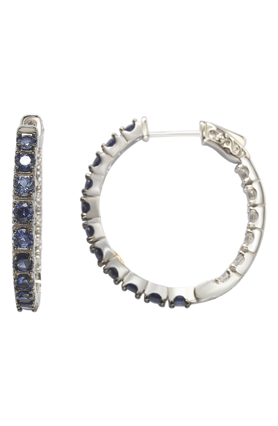 Suzy Levian Sterling Silver Pavé Blue Sapphire Hoop Earrings