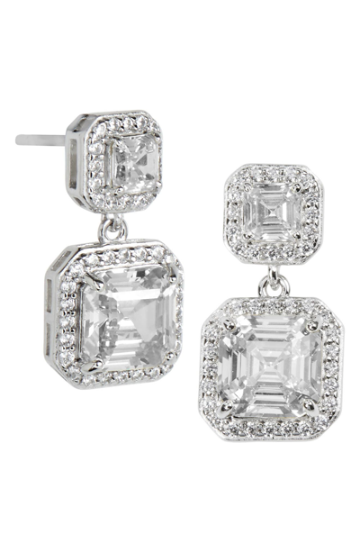 Savvy Cie Jewels Sterling Silver Cz Double Drop Earrings In White