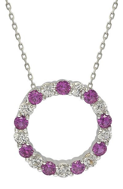 Suzy Levian Pink Sapphire Circle Pendant Necklace