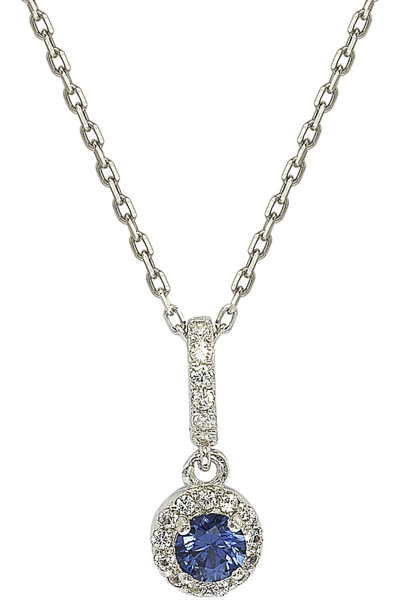 Suzy Levian Blue Sapphire & Diamond Halo Pendant Necklace