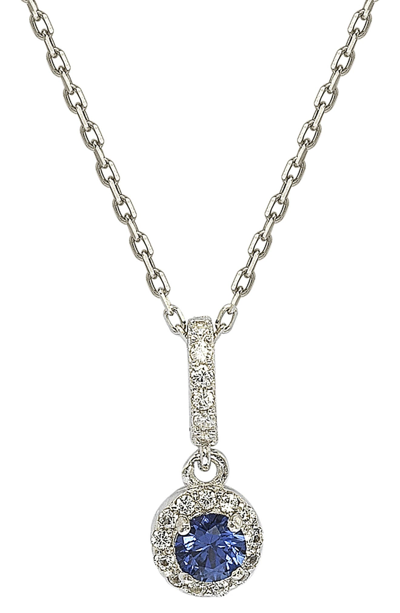 Suzy Levian Silver 0.02 Ct. Tw. Diamond & Sapphire Pendant Necklace In Blue