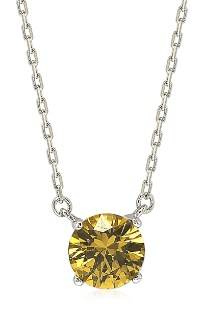 Suzy Levian Sterling Silver Sapphire Solitaire Pendant Necklace In Yellow