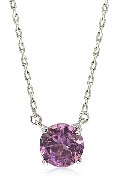 Suzy Levian Sterling Silver Sapphire Solitaire Pendant Necklace In Pink