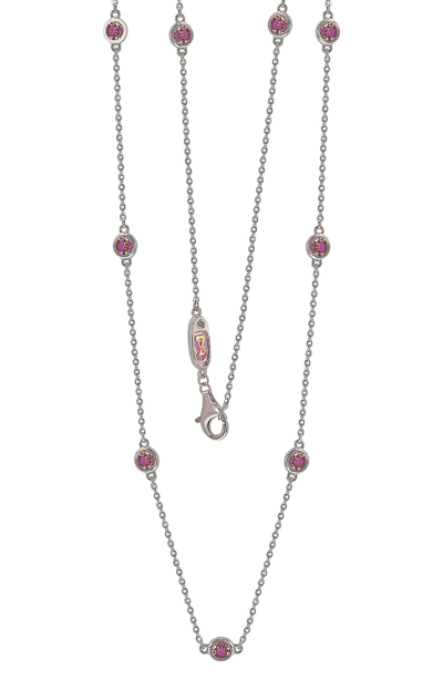 Suzy Levian Sterling Silver Pink Sapphire Station Necklace