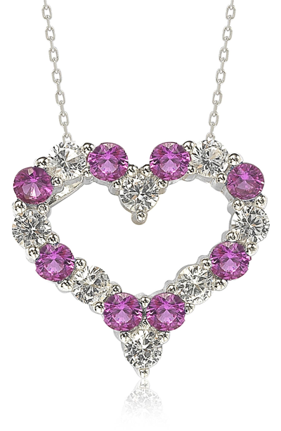 Suzy Levian Sterling Silver Heart Eternity Pendant Necklace In Pink