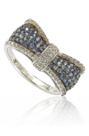 SUZY LEVIAN SUZY LEVIAN TWO-TONE 18K GOLD PLATED STERLING SILVER SAPPHIRE & DIAMOND BOW RING