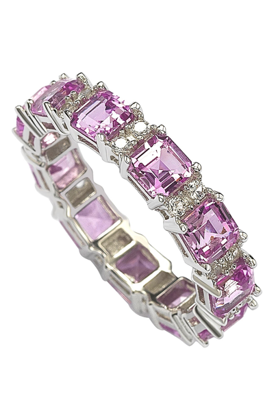Suzy Levian Sterling Silver Pink Sapphire And Diamond Accent Eternity Band In Purple