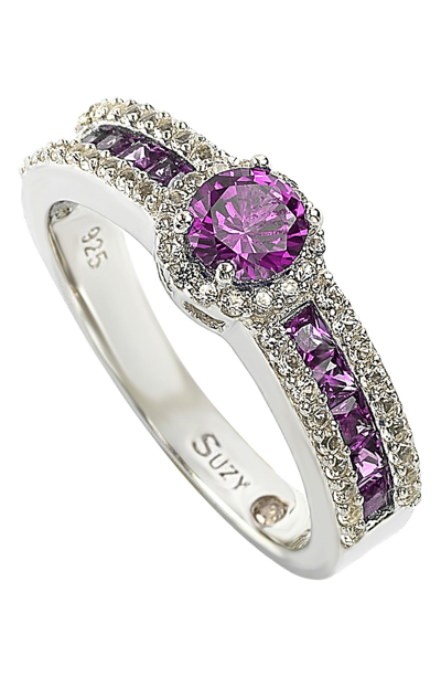 Suzy Levian Sterling Silver Pink Sapphire Bridal Ring