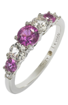 Suzy Levian Sterling Silver Pink Sapphire & Diamond 7 Stone Ring In Pink