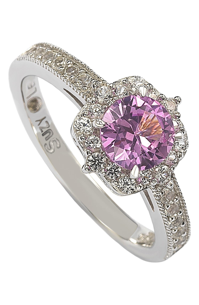 Suzy Levian Pink Sapphire & Diamond Halo Ring