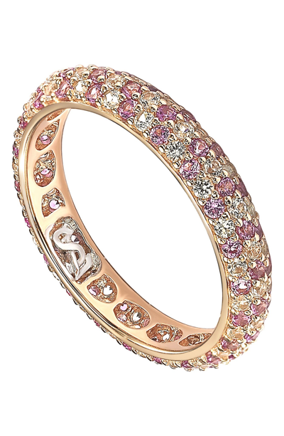 Suzy Levian Pave Cz & Pink Sapphire Eternity Band Ring