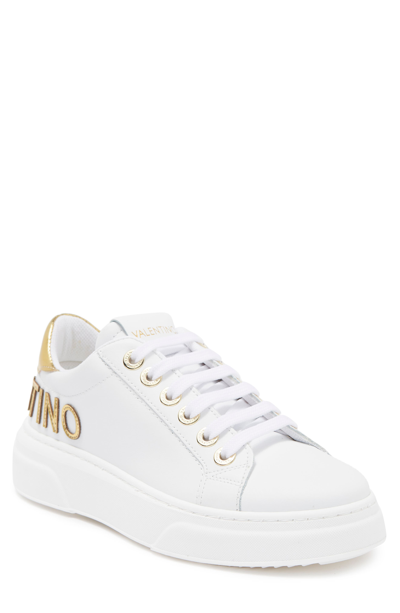 Valentino By Mario Valentino Alice Leather Fashion Sneaker In White Gold