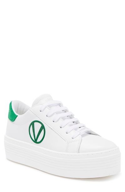 Valentino By Mario Valentino Sela Leather Platform Sneaker In White Green
