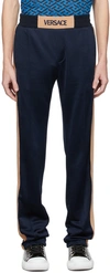 Versace Navy Rib Knit Sweatpants In 2u850 Navy+beige