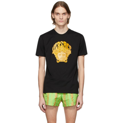 Versace Medusa Embroidery Cotton Jersey T-shirt In Black