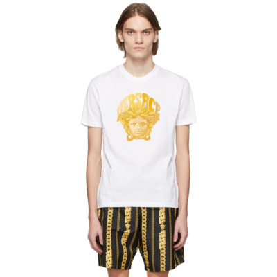 Versace Medusa-embroidered Cotton T-shirt In White