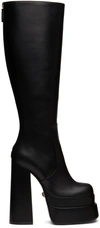 Versace Square Toe Block Heeled Boots In 1b00v Black-