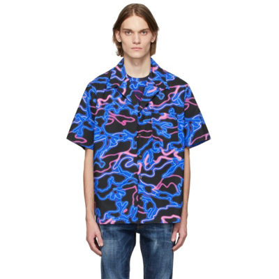 Valentino Neon-print Relaxed-fit Cotton Shirt In Blue
