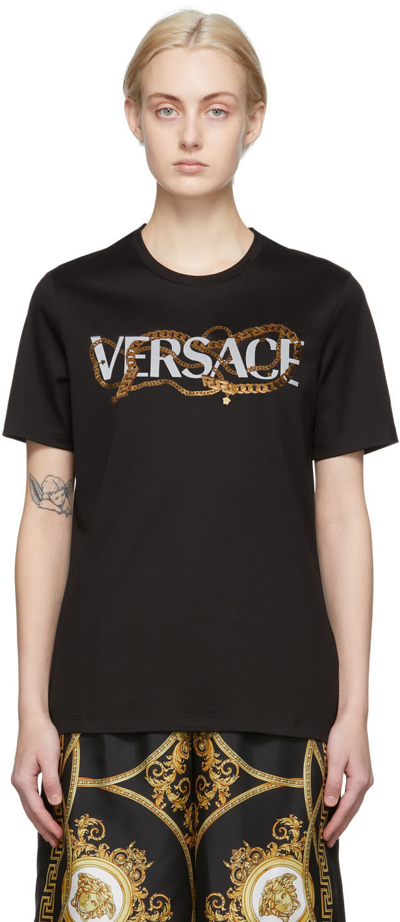 Versace Logo-print Short-sleeve T-shirt In Black