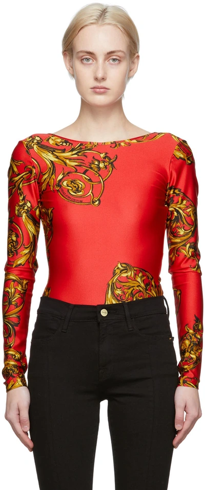 Versace Jeans Couture Red Regalia Baroque Bodysuit In Eg53 Orange + Gold