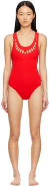 Alaïa Laser-cut Corset One-piece Swimsuit In Ecarlate