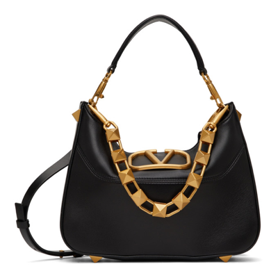 Valentino Garavani Small Stud Sign Vlogo Leather Hobo Bag In Black