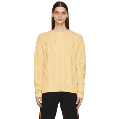 The Elder Statesman Yellow Chunky Cable Knit Sweater In Paleyellow (741)