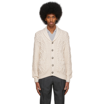 Brunello Cucinelli Shawl-collar Cable-knit Cotton-blend Cardigan In Beige