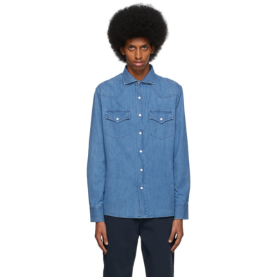 Brunello Cucinelli Classic Western Denim Shirt In Blue